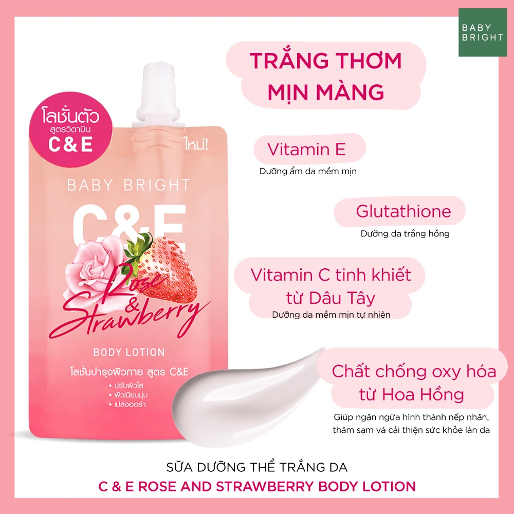 [GIFT] Sữa Dưỡng Thể Trắng Da Dâu Và Hoa Hồng Baby Bright C&amp;E Rose &amp; Strawberry 35ml [HÀNG TẶNG KHÔNG BÁN]