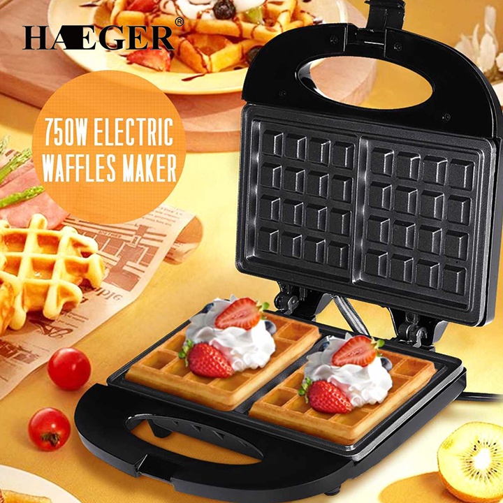 Máy làm bánh Waffle HAEGER,  Máy Làm Bánh Bông Lan, Bánh Kẹp Tàn Ong Đôi