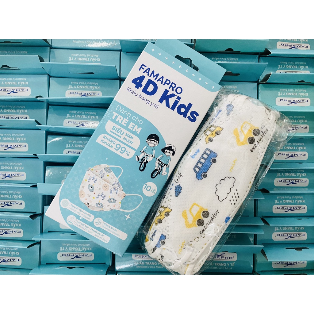 [CHÍNH HÃNG - HỘP 10 CÁI] Khẩu trang y tế 4D kháng khuẩn Nam Anh FAMAPRO cao cấp dành cho trẻ em