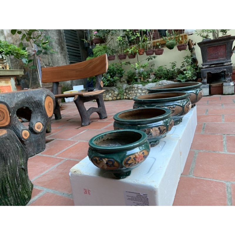 Chậu bon sai tròn chân quỳ - bộ 4 cái