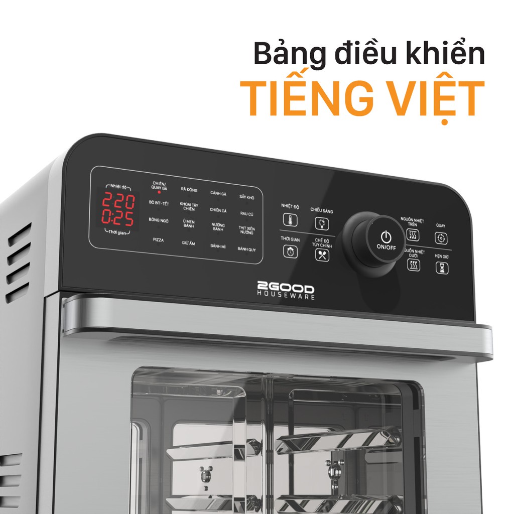 Nồi Chiên Không Dầu 2GOOD S20 Dung Tích 14,5L (Lõi Inox 304BA bóng, 16 chế độ nấu, bổ sung nguồn nhiệt dưới)