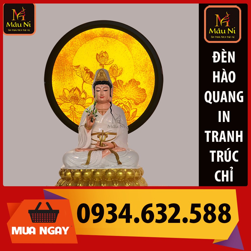 sx - ĐÈN THỜ HÀO QUANG PHẬT in Trúc Chỉ Mâu NI - đường kính 30cm [ Bàn thờ chung cư, tượng phật, bàn thờ treo tường ]