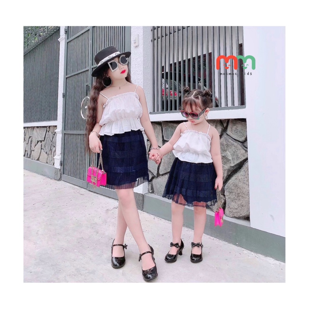 Set váy bé gái size đại áo 2 dây phối chân váy lưới liền chip trong cao cấp cho bé 9kg đến 40kg