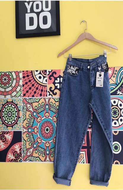 Quần baggy jean phối túi kim sa, kèm hình thật
