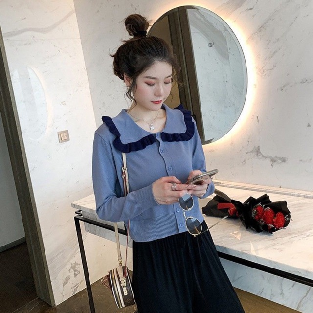 Áo len nữ cổ bẻ dài tay thời trang
