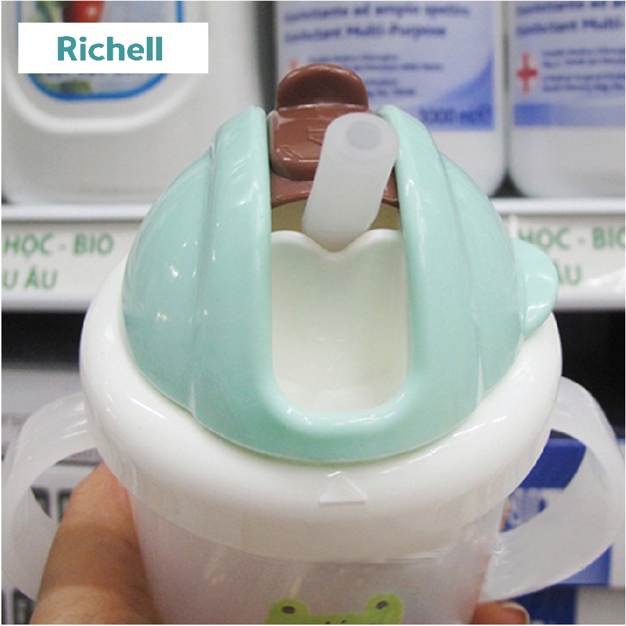 Cốc ống hút Richell Mugtre xanh 200ml