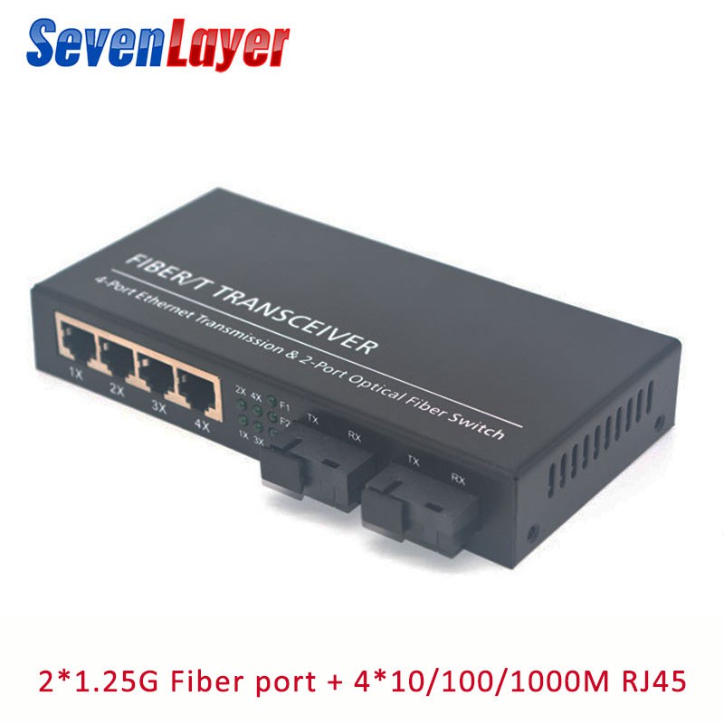 Bộ Chuyển Đổi Tín Hiệu Sợi Quang 4 RJ45 UTP 2 SC 1A+1B Ethernet 10/100/1000M