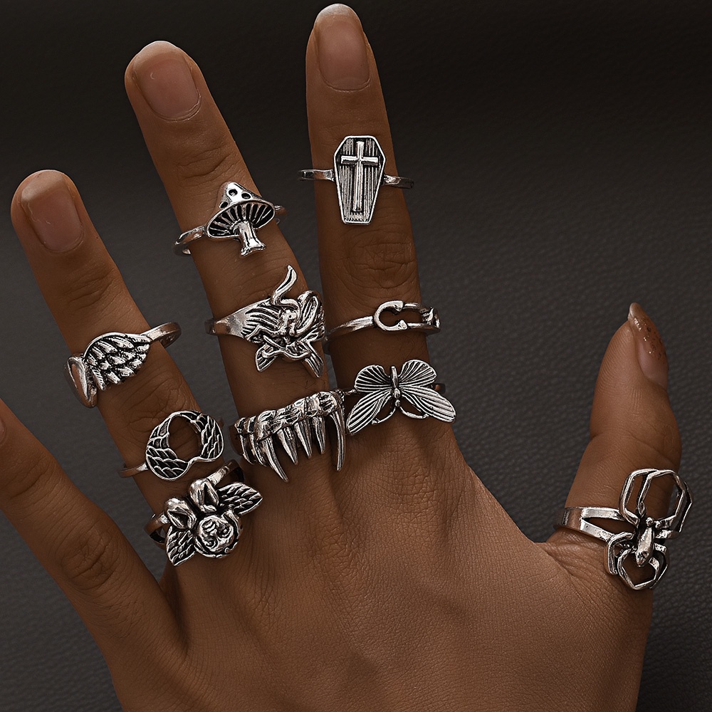 Nhẫn Hợp Kim Hình Đầu Lâu / Bướm / Mặt Nạ Nhện Màu Sắc Retro Gothic Punk Cổ Điển Cho Nam Và Nữ