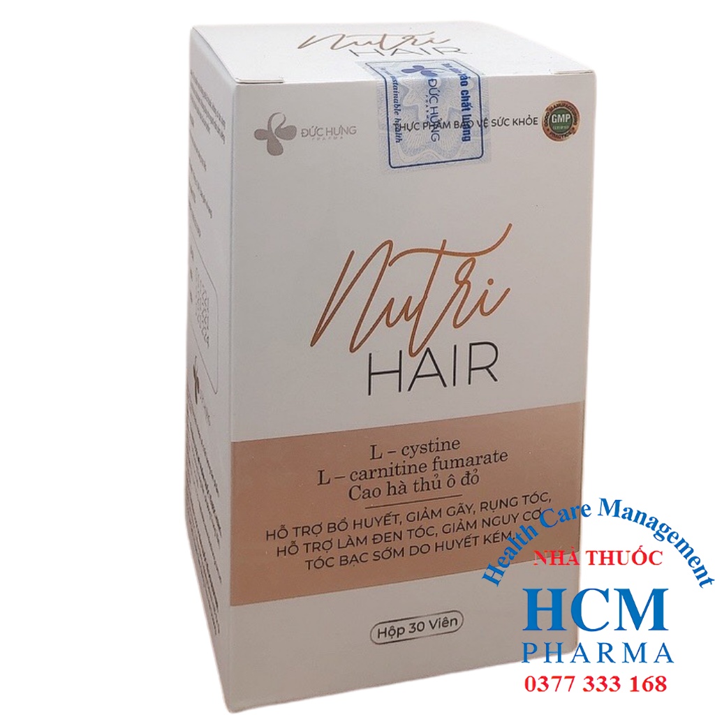 Giảm rụng tóc làm đen tóc hỗ trợ bổ huyết giảm nguy cơ tóc bạc sớm Nutri Hair DHG14 hộp 30 viên