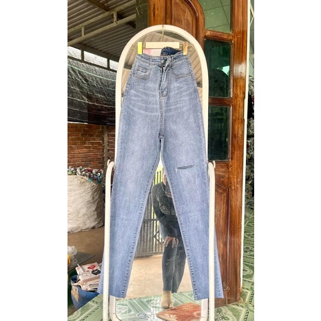 Jeans dài lưng cao co giãn rách 1line