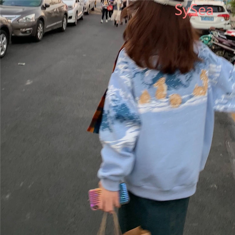 Áo Sweater Dáng Rộng In Hình Thỏ Xinh Xắn Phong Cách Hàn Quốc Cho Nữ