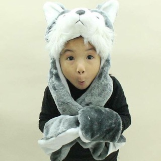 Mũ thú liền khăn hình động vật, mũ sói, mũ hổ, mũ thỏ