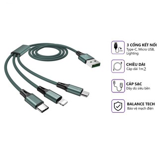 Cáp sạc dây dù 3in1 sạc nhanh qc3.0 prc-dây sạc dù 3 trong 1 cho microusb typec ios