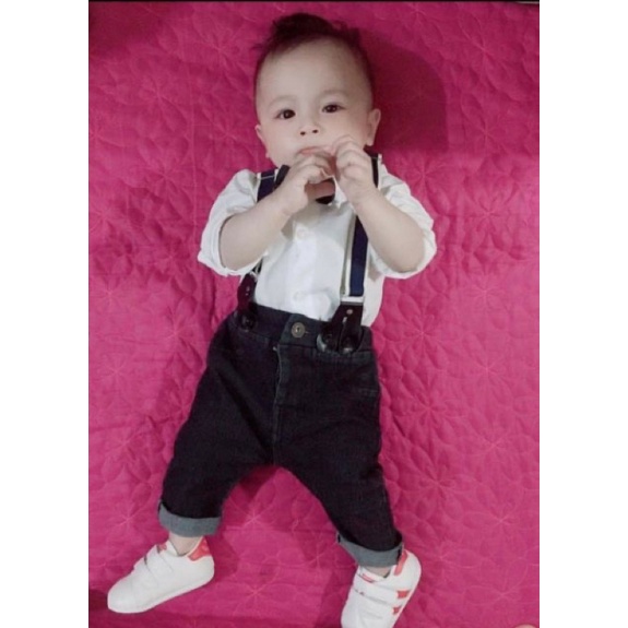 Set sơ mi công tử kèm đai nơ bé trai
