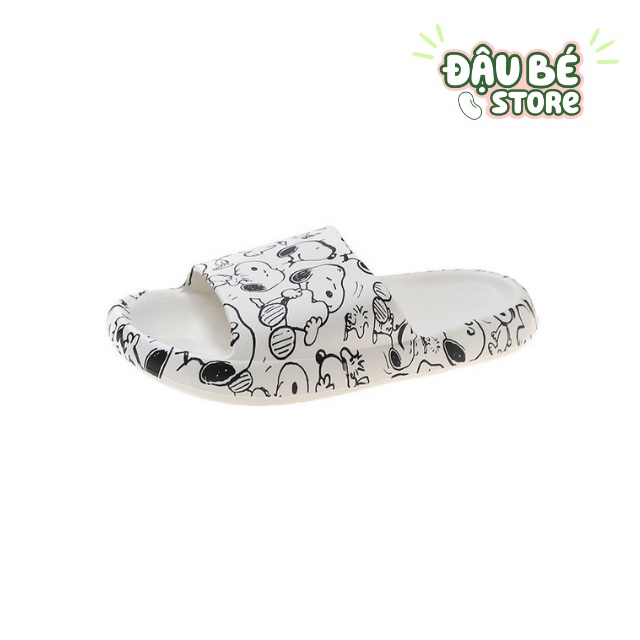 Dép Bánh Mì Hoạ Tiết Hoạt Hình Ulzzang-Dép Lê Quai Ngang Hottrend Phối Đen Trắng Siêu Êm Chống Trơn Trượt - Daube - D046