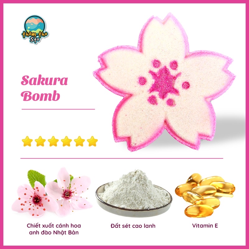 Bom tắm, Thơm Tho Sto, viên sủi bồn tắm sủi màu sắc SAKURA, bath bomb