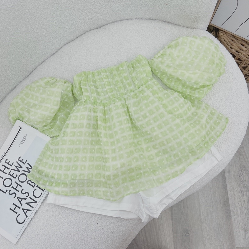 SET ÁO XANH BBD BẸT VAI + QUẦN SHORT TRẮNG