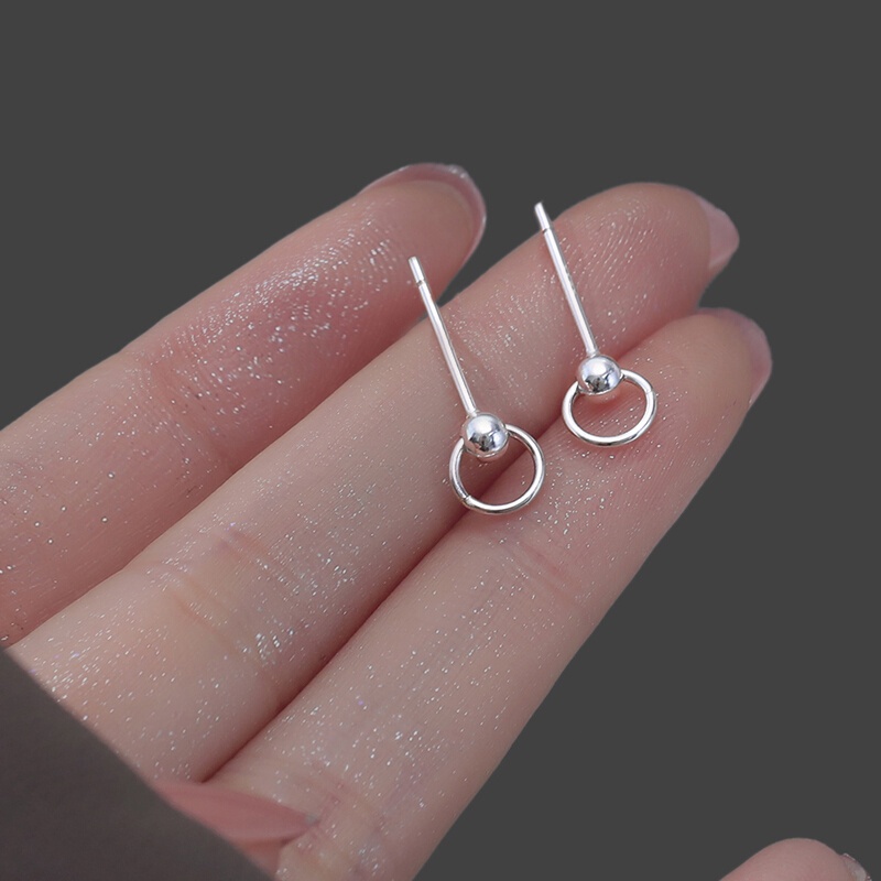 1 Cặp Bông Tai Bạc S925 Hình Tròn Đơn Giản Chống Dị Ứng Phong Cách Hàn Quốc Thời Trang Unisex