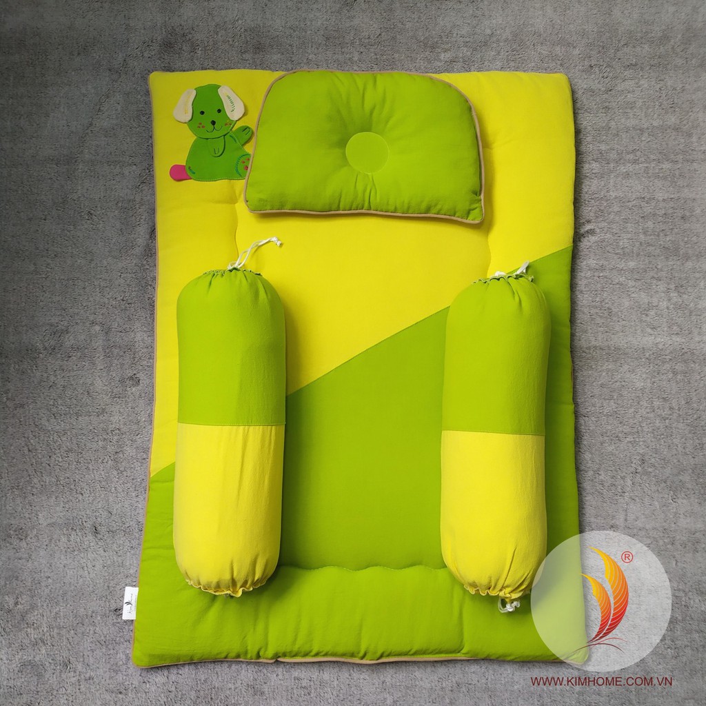 Bộ nệm gối cho bé SơSinh thương hiệu Kim Home chất liệu vải cotton xốp chần gòn giá tốt