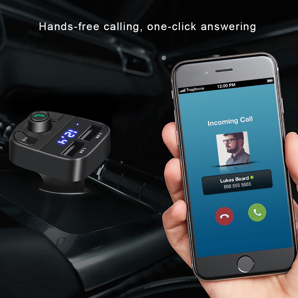 Thiết bị thu phát Bluetooth phát nhạc và đài FM với 2 cổng sạc USB cho xe hơi