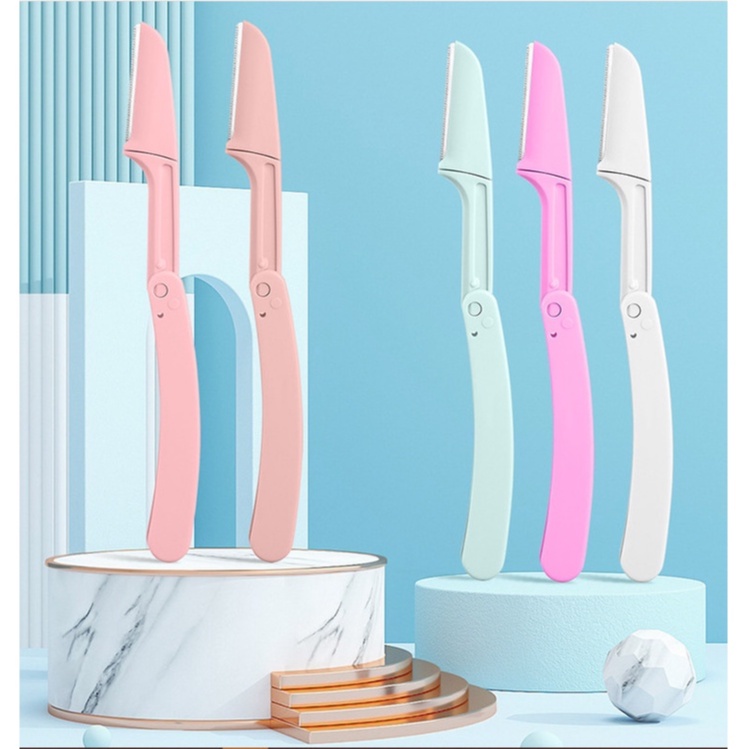Set kéo cắt tỉa lông mày, dao cạo chân mày 3 màu pastel, có hộp đựng chắc chắn