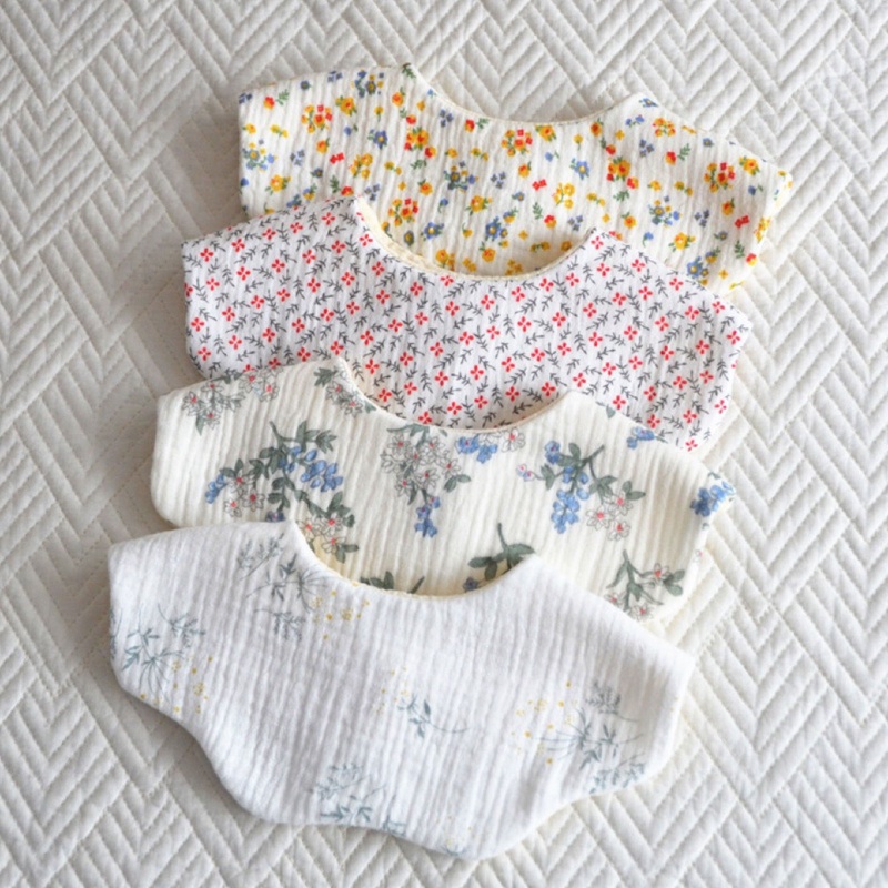 Yếm Ăn Cotton 5 Lớp Mềm Mại Thấm Hút Tốt Hình Bông Hoa Xinh Xắn