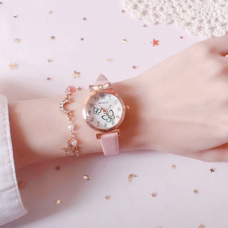 Đồng Hồ Nữ Chống Thấm Nước 2023 Mặt Hình Bươm Bướm Dễ Thương