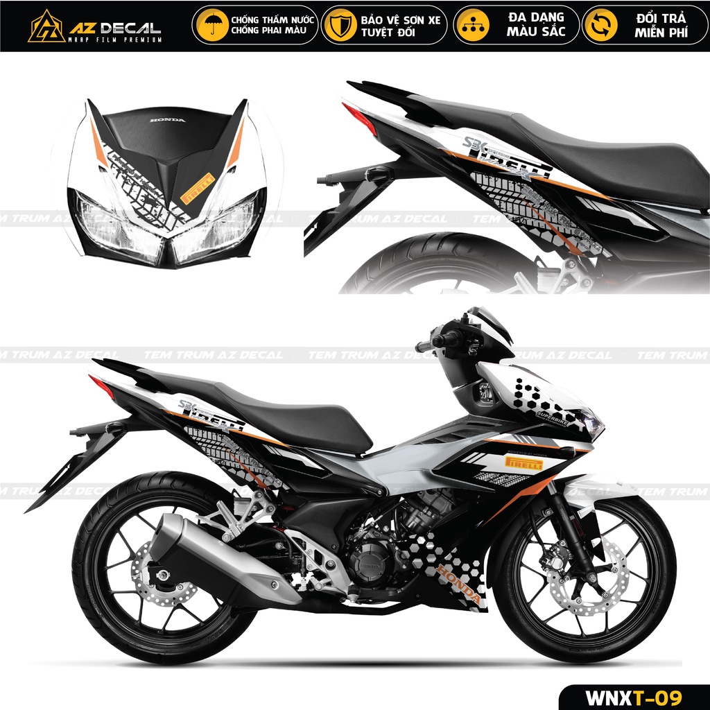 Tem Trùm Xe Winner X Phong Cách Off Road Cực Chất | WNXT-09 | Decal Cao Cấp Màu Cam Đen, Xanh Trắng, Xanh Xám