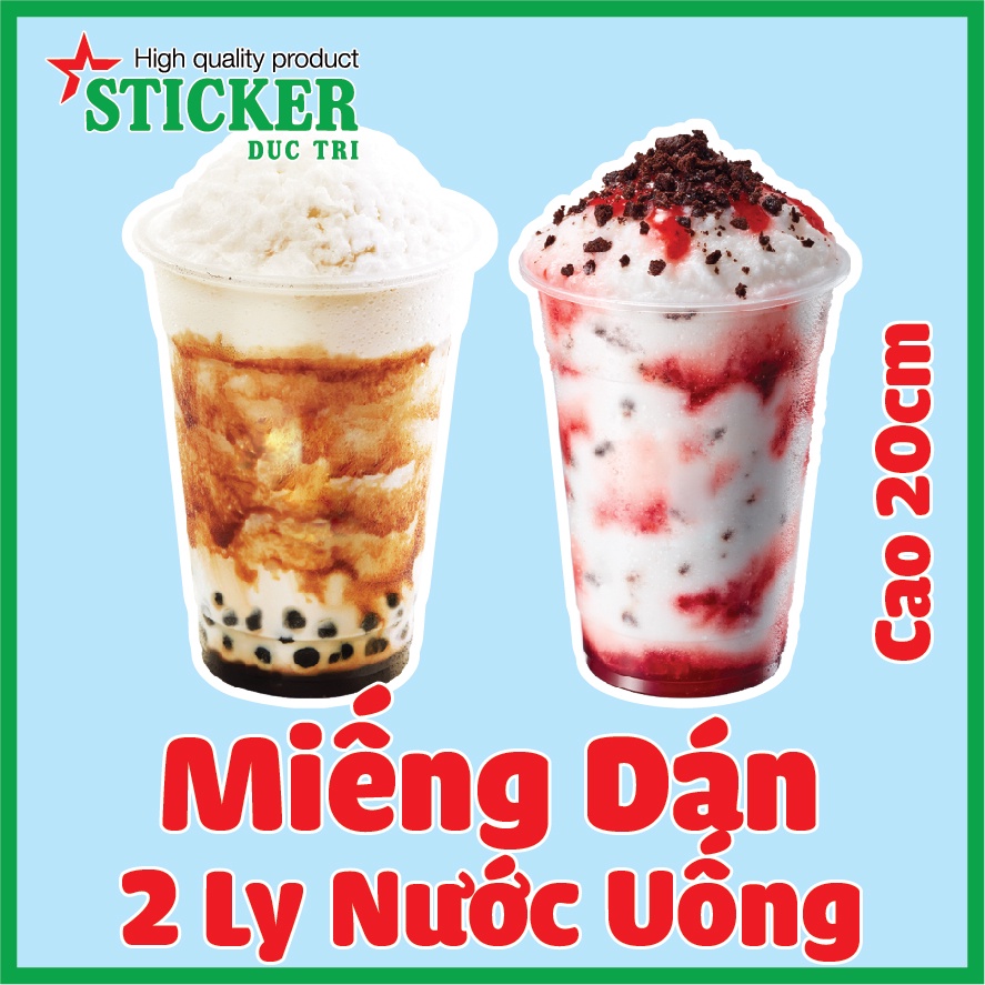 Combo 2 Sticker Hình Ly Trà Sữa Cao 20cm Dùng Trang Trí Quán. Decal nhựa không thấm nước.