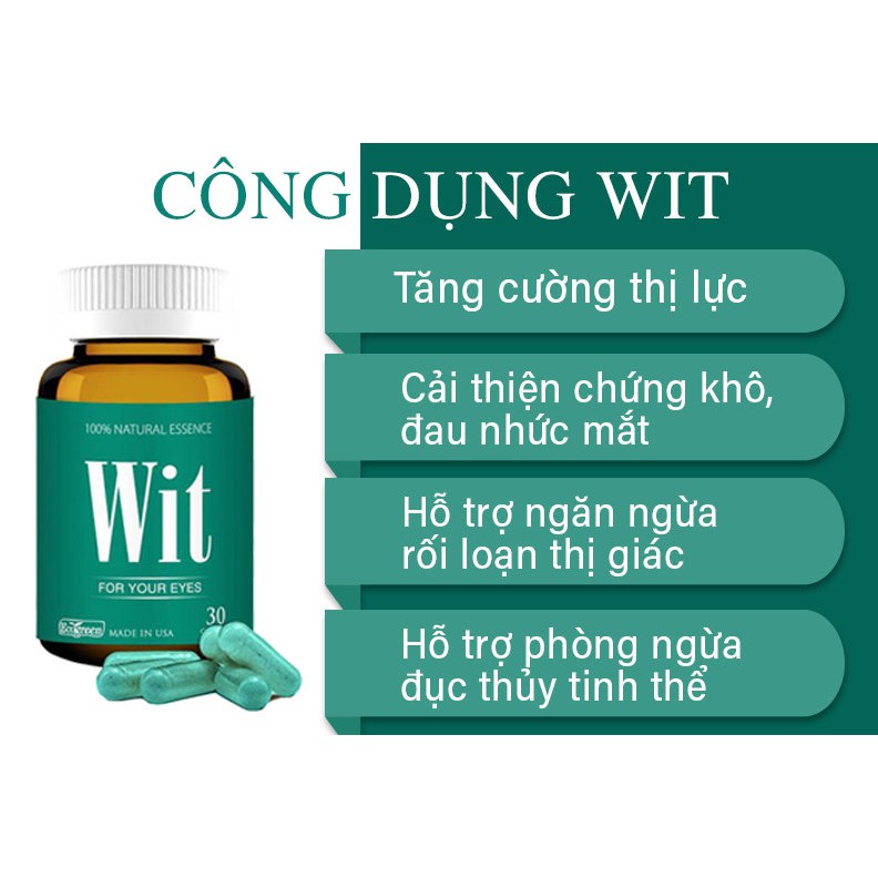 (Chính hãng có tem tích điểm) WIT - THỰC PHẨM BẢO VỆ MẮT, TĂNG CƯỜNG THỊ LỰC | Thế Giới Skin Care