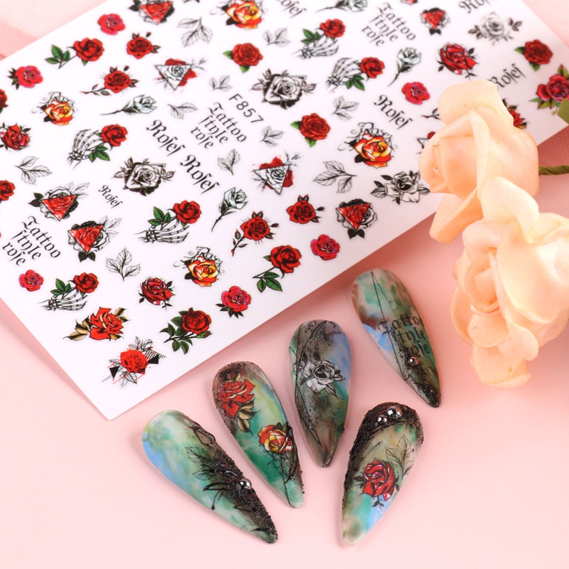 Set 6 / 10 Tấm Nhãn Dán Móng Nghệ Thuật Tự Dính Họa Tiết Hoa Mẫu Đơn Mùa Hè