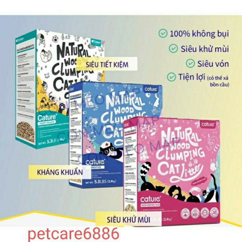 Cát gỗ vệ sinh cature 17.6 Lit cho mèo siêu sạch thải qua bồn cầu