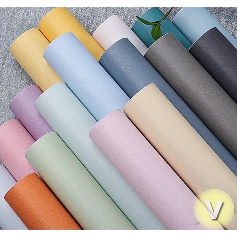 Giấy dán tường một màu- decal dán tường màu trơn khổ 45cm có sẵn keo