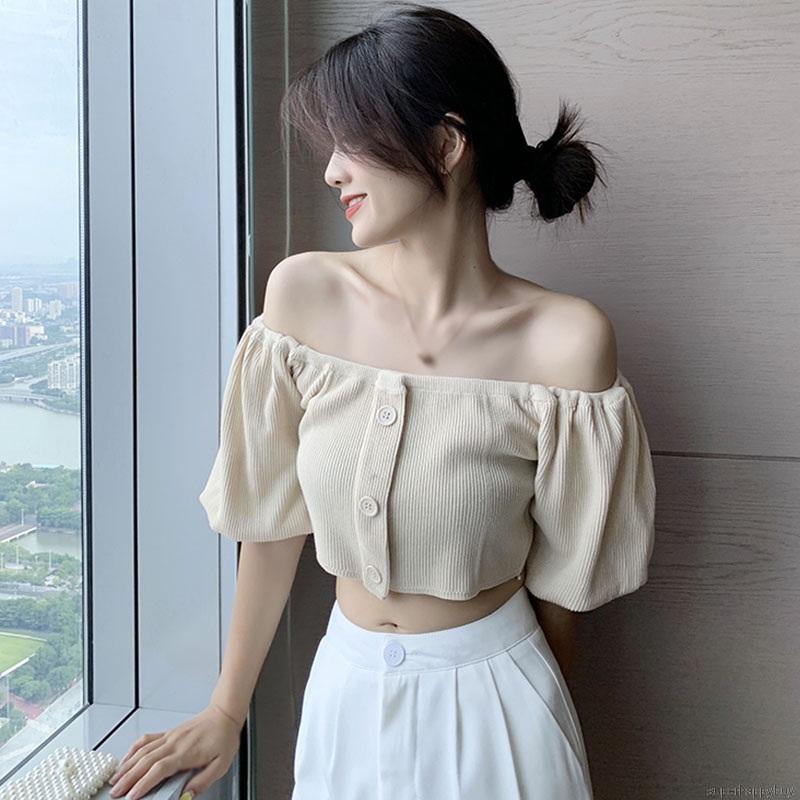 [Mã FAGREEN245 giảm 10% tối đa 30K đơn 99K] Áo Crop Top Nữ Trễ Vai Tay Phồng Thời Trang Hàn Quốc