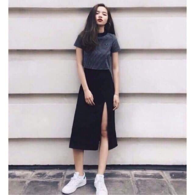 CHÂN VÁY MIDI SKIRT XẺ TÀ VINTAGE HOT