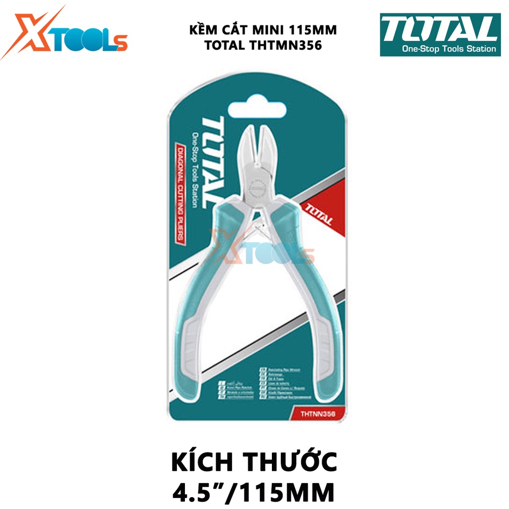 Kềm cắt mini TOTAL THTMN356 Kìm cắt dây điện Kích thước 4,5&quot;/ 115mm thép CR-V, tay cầm cách điện,bọc cao su chống trơn b