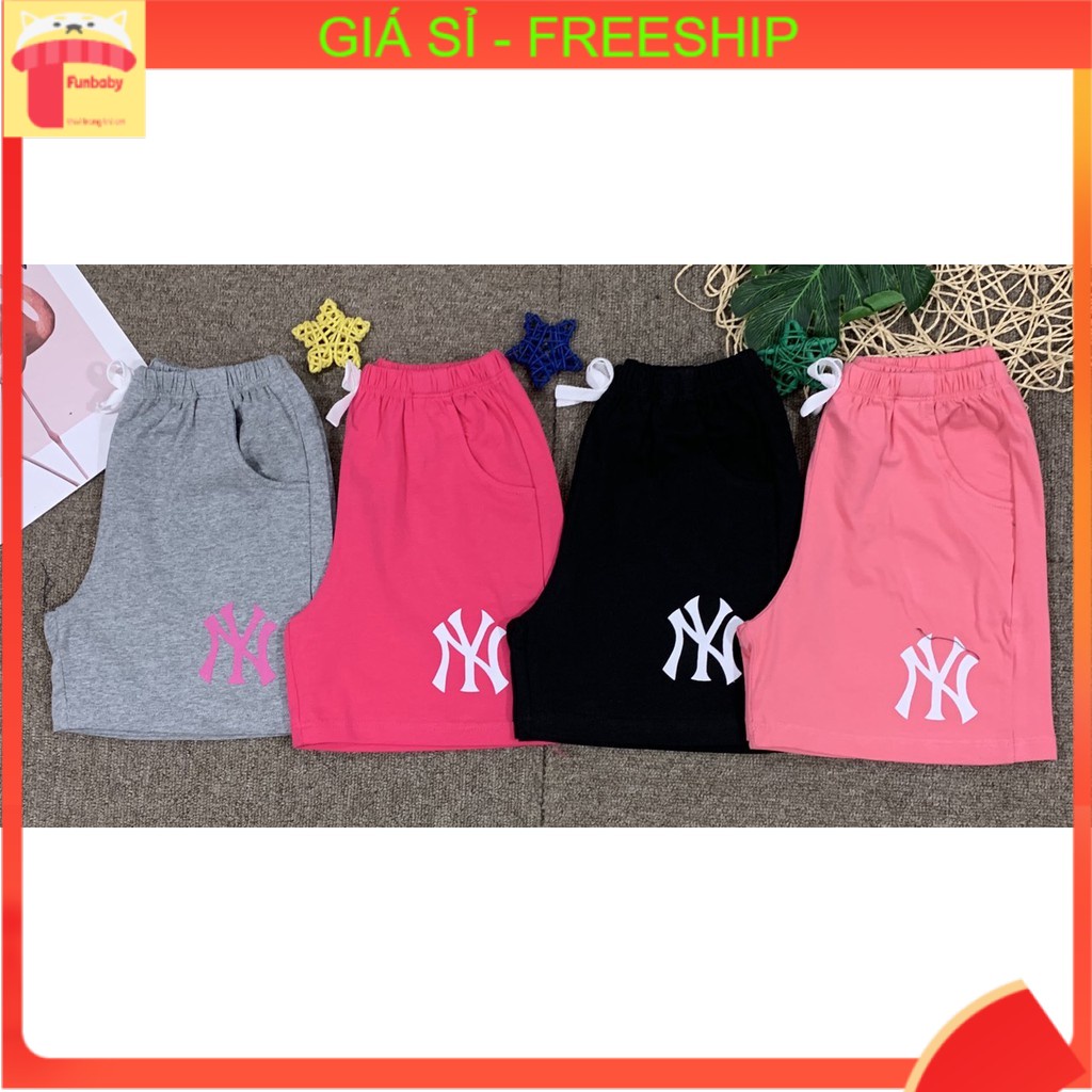 Quần đùi bé gái 10-18 tuổi vải cotton in chữ NY, Quần cộc cho bé size đại co giãn thấm hút mồ hôi