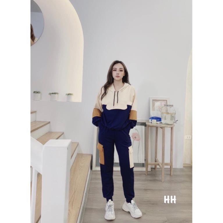 Bộ Thể Thao Nữ Thu Đông, Bộ Hoodie Nữ Phối 3 Màu Có Mũ Kèm Dây Rút, Quần Túi Hộp Cá Tính Hot Hit Của Năm 2021. | BigBuy360 - bigbuy360.vn