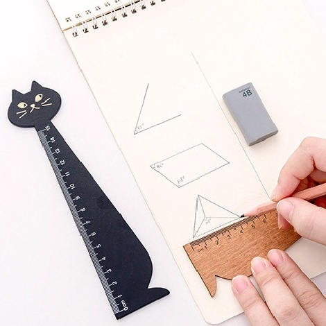 Thước kẻ gỗ hình chú mèo đen vàng siêu dễ thương LILA TKMEO103
