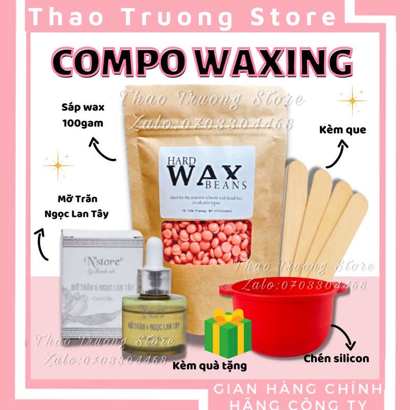 Compo Wax Mini. Sáp Wax Lông Hard Wax Beans + Mỡ trăn triệt lông + Chén Nấu Sáp Silicon Chịu Nhiệt Tốt