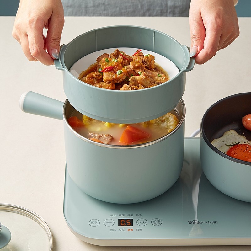 Bộ bếp điện Bear 2 bếp kèm nồi chảo và lồng hấp, nhiều chế độ nấu, điều chỉnh dễ dàng, phù hợp mọi không gian