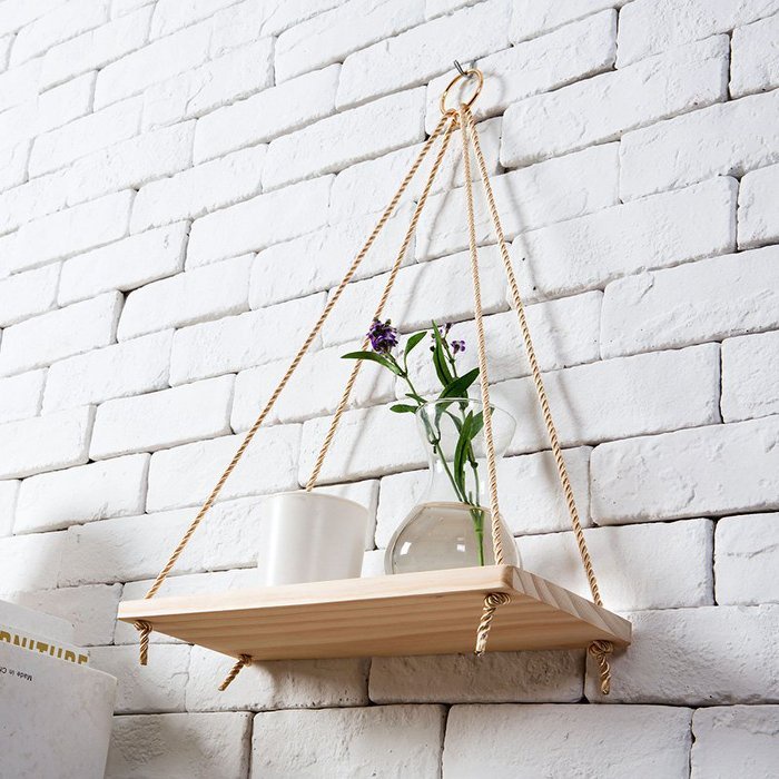 Kệ gỗ treo tường đa năng trang trí dây thừng gỗ thông thơm vintage G01