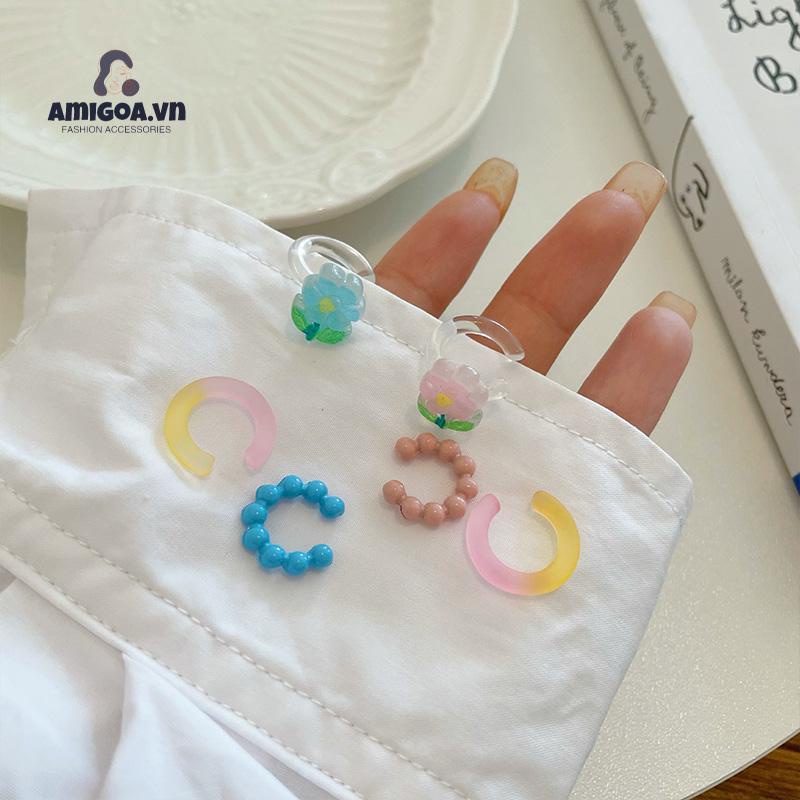 ✨✨Bộ 3 khuyên tai kẹp vành tai màu bạc phong cách Hàn Quốc cổ điển trẻ trung dành cho bạn nữ