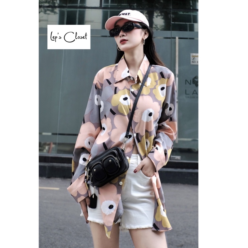 Áo sơ mi nữ Lụa Hoa cá tính , áo sơ mi tay dài siêu đẹp , áo giấu quần cá tính | BigBuy360 - bigbuy360.vn