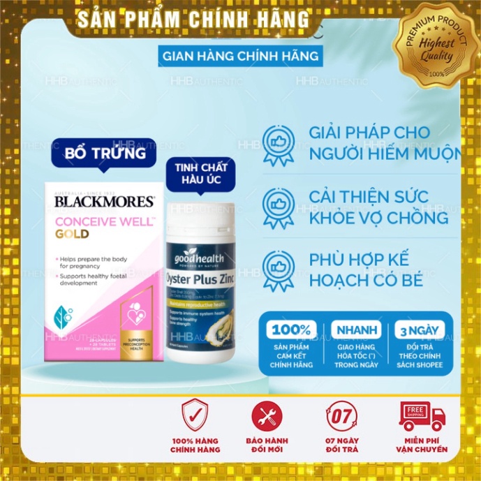 Combo Viên bổ trứng tăng thụ thai [Mẫu mới] + Tinh chất Hàu tăng cường sinh lý nam giới - Giúp vợ chồng dễ thụ thai