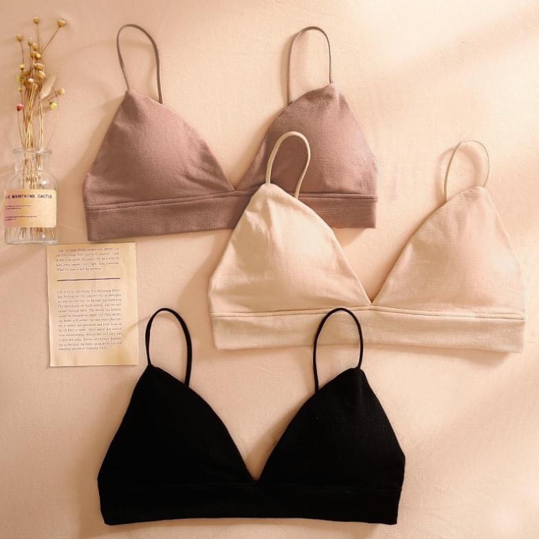 Áo Bra cotton hai dây mút mỏng không gọng cúp tam giác - thiết kế màu trơn thanh lịch