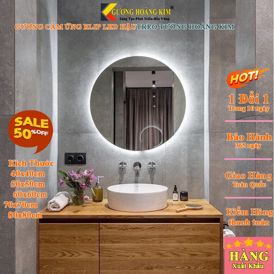 Gương tròn đèn led trang điểm treo tường cảm ứng thông minh  kich thước D40 - guonghoangkim mirror