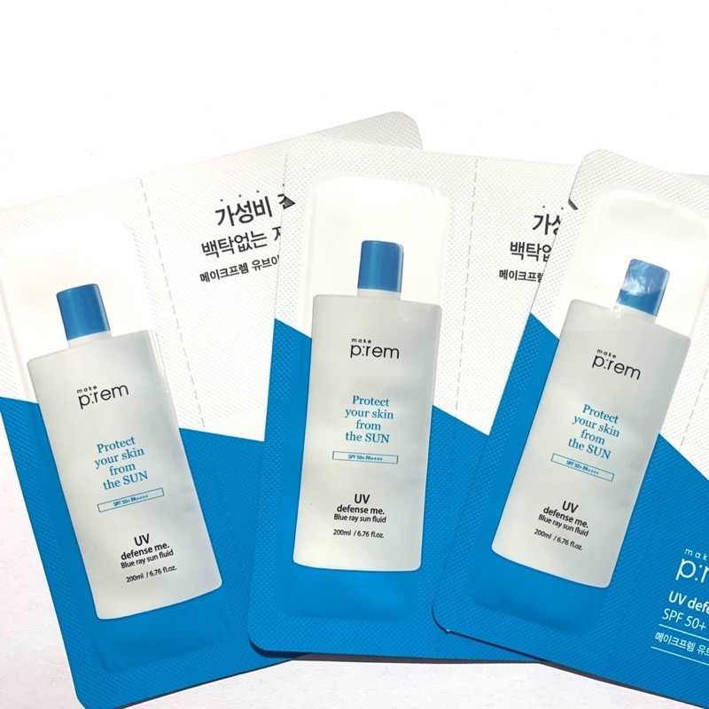 [SAMPLE] KEM CHỐNG NẮNG Make p:rem prem UV Defense Me Blue Ray Sun Fluid SPF 50+ PA++++ 1ml