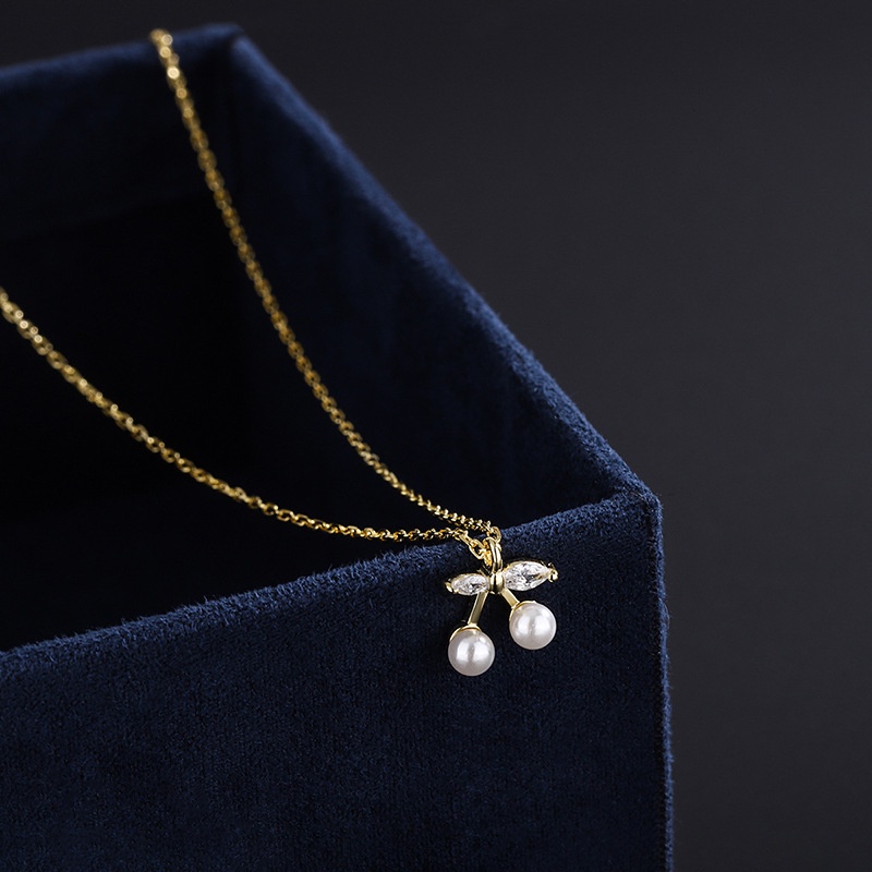 We Flower Vòng cổ Bạc s925 Mặt Hình Trái Cherry Phong Cách Hàn Quốc Lãng Mạn Dành Cho Nữ