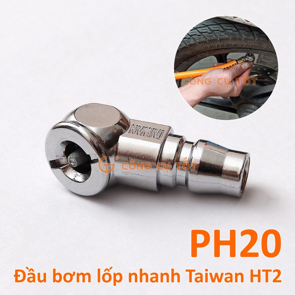 Đầu bơm lốp xe máy thay nhanh Tailwan HT2 giắc nối PH20
